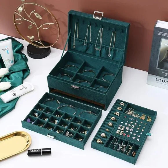 Jewelry Boxes for Women Green Large Jewelry Box Organizer for Women Lockable